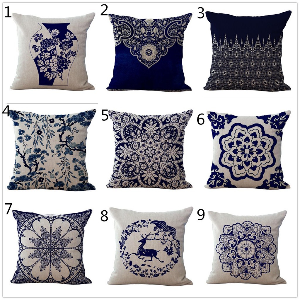 Chinese Style Blue And White Porcelain Pattern Pillow Case New Cushion Cover 