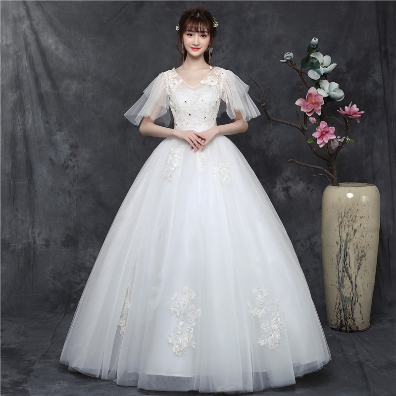 Plus Size Hot Sale White Wedding Dress Korea Slim Waist Studio