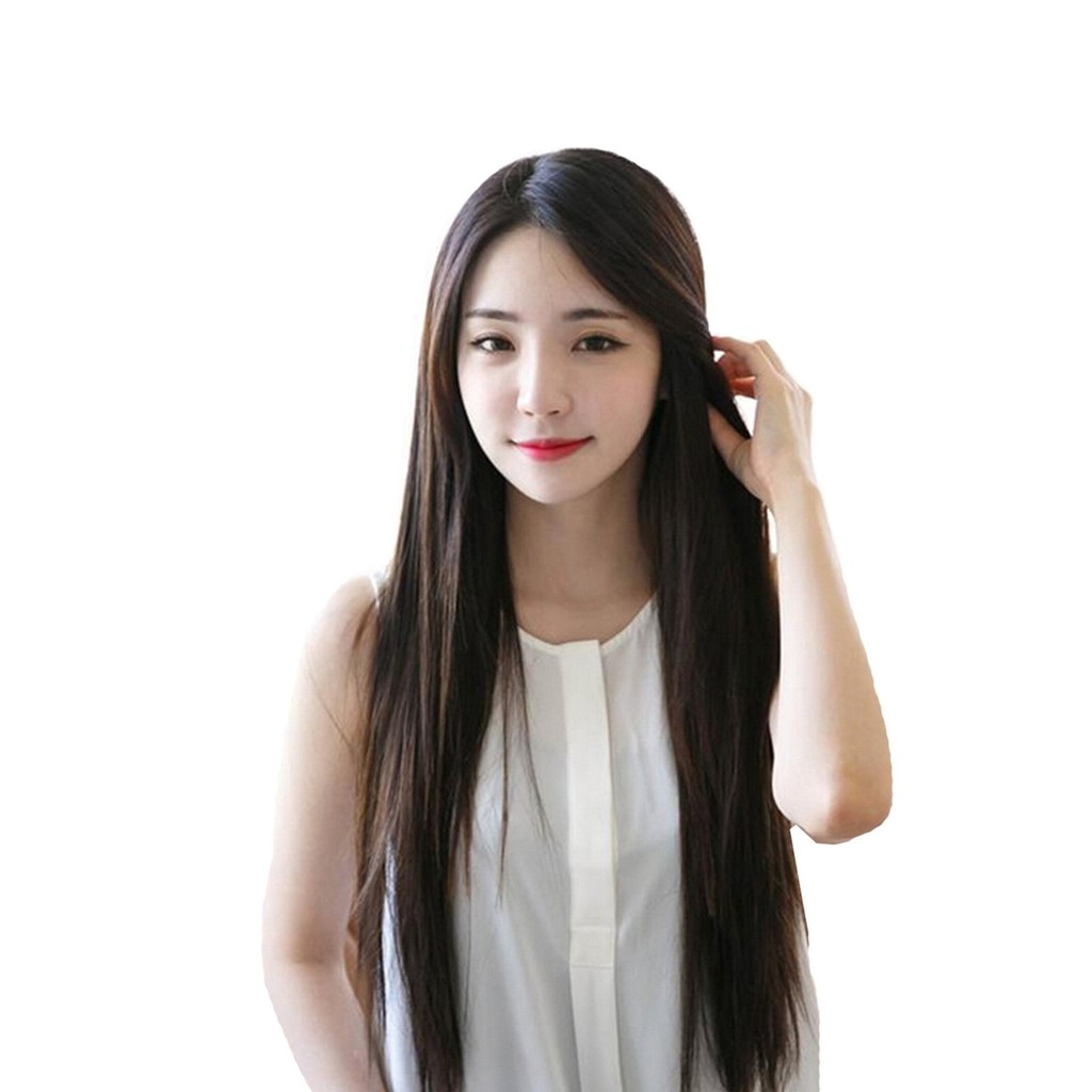 Fashion No Bangs Long Straight Hair Wigs Dark Brown Shopee Malaysia