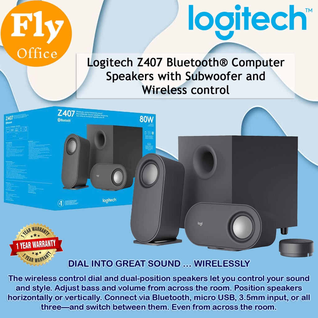 Logitech Z407 Bluetooth Computer Speakers with Subwoofer and Wireless