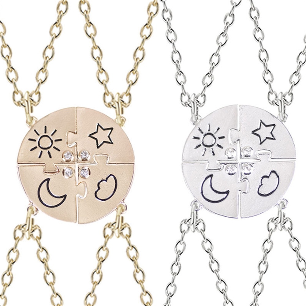 4-piece Set Best Friend Friendship Necklace Sun Moon Cloud And Star Inlaid Rhinestone Stitching BFF Pendant Fashion Jewelry Gift