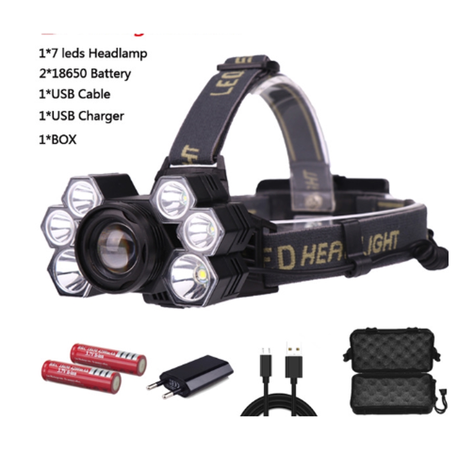 50000LM 3-Mode Zoomable T6 LED Headlamp Headlight Powerful Light+Batery+Charger