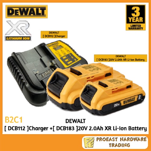 DEWALT - [ DCB183 ] 20V 2.0Ah XR Li-Ion BATTERY + [ DCB112 ] 10.8V-18V ...