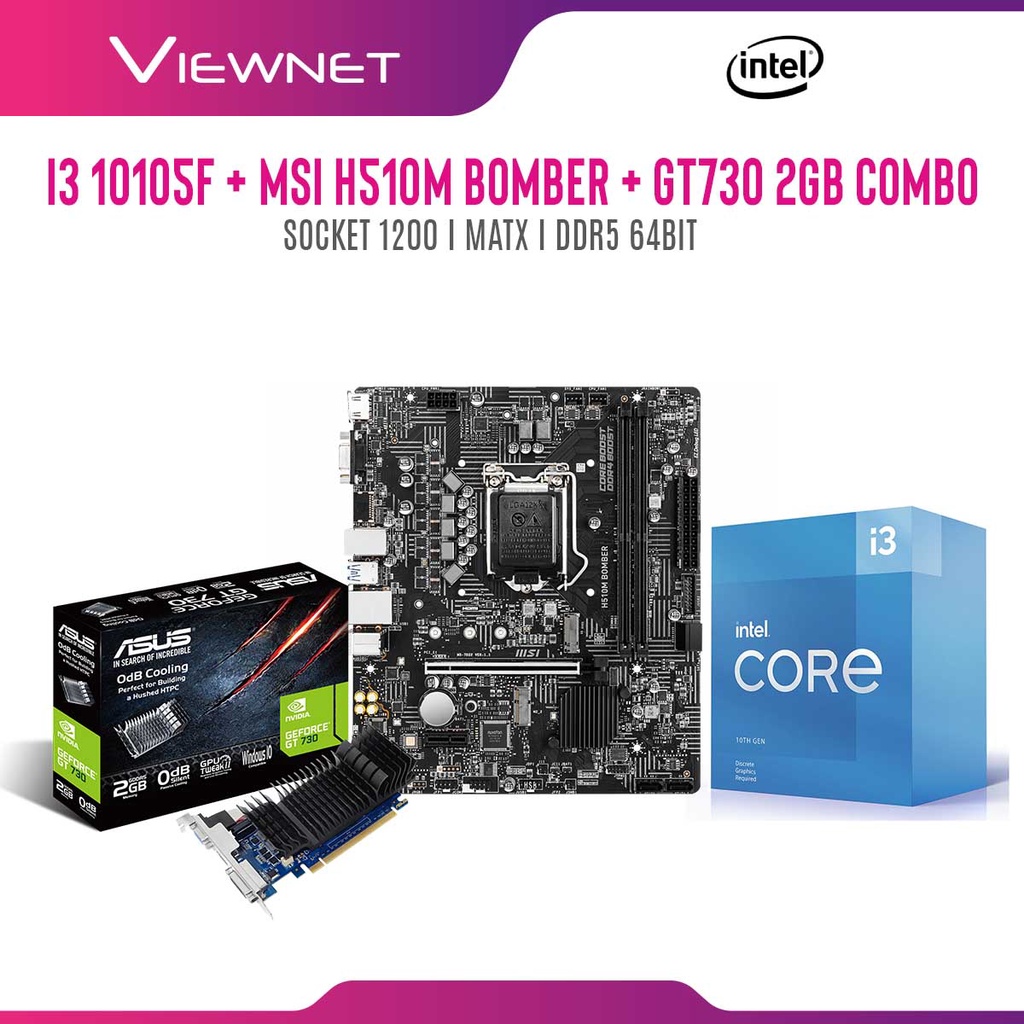 Intel Core i310105F S1200 Processor With MSI H510M Bomber Mainboard