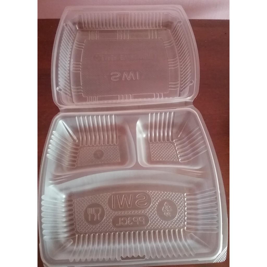 Plastic Disposable Lunch Box Food Tray Bekas Makanan Kotak  