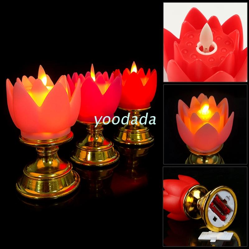 yoo Colorful Electric Buddha Lotus Light Battery Operated Flameless Flicker LED Candle Tea Lamp Prayer Accessories Guanyin Home Decoration