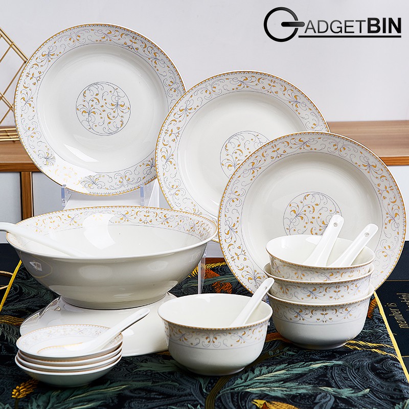 18PCS Ceramic Dinnerware Tableware Dishes Set Bowl Plate set Soup Bowl Rice Plate Spoon Premium Gift Set Wedding Gift