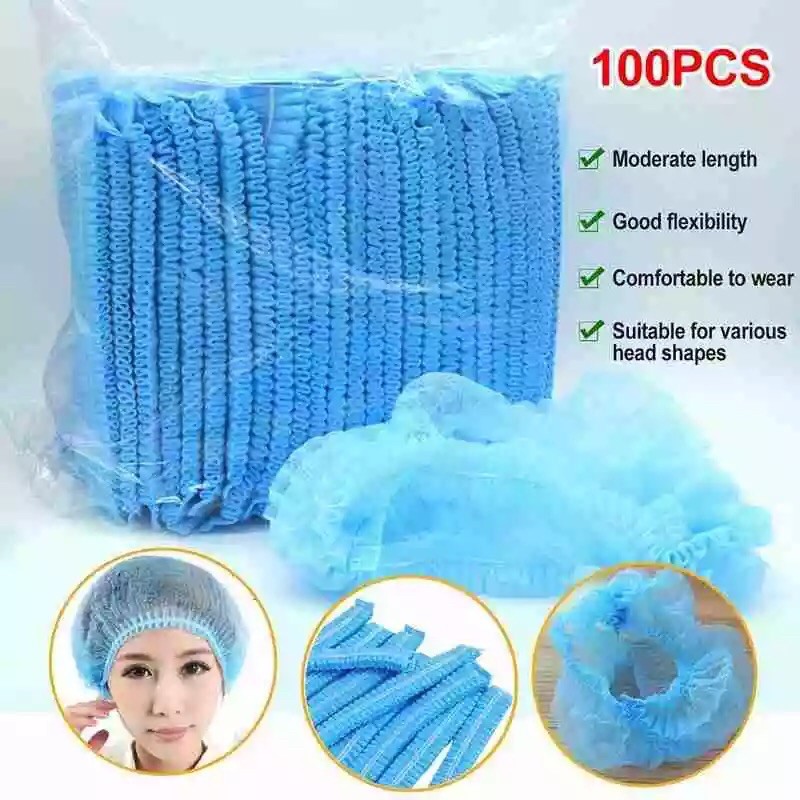 100pc Disposable Head Cover Anti-fall Protection Non-woven Double Rib Bar Cap Hospital Protective Head Case Cover