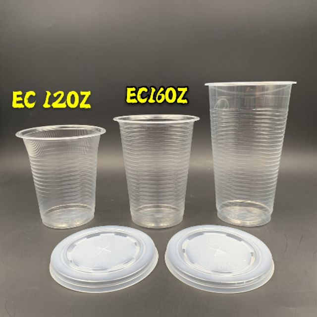 EC 12oz / 16oz PP Cup with flat lid (100pcs+) READY STOK A12C / A16C
