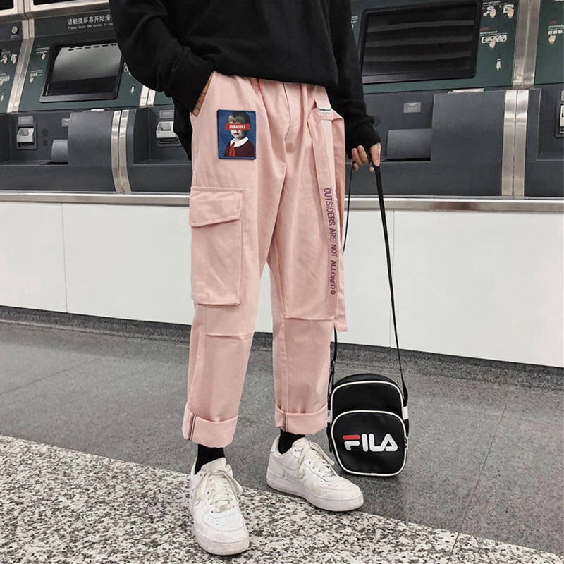 Unisex Harajuku Style Cargo Celana Panjang Korset Wanita  