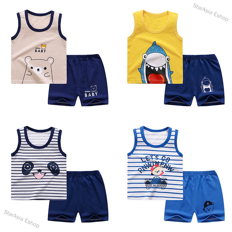 StarAsia Eshop Children's Summer Cotton Vest Shorts Set Boys And Girls Baby Sleeveless Suit Children's Clothing