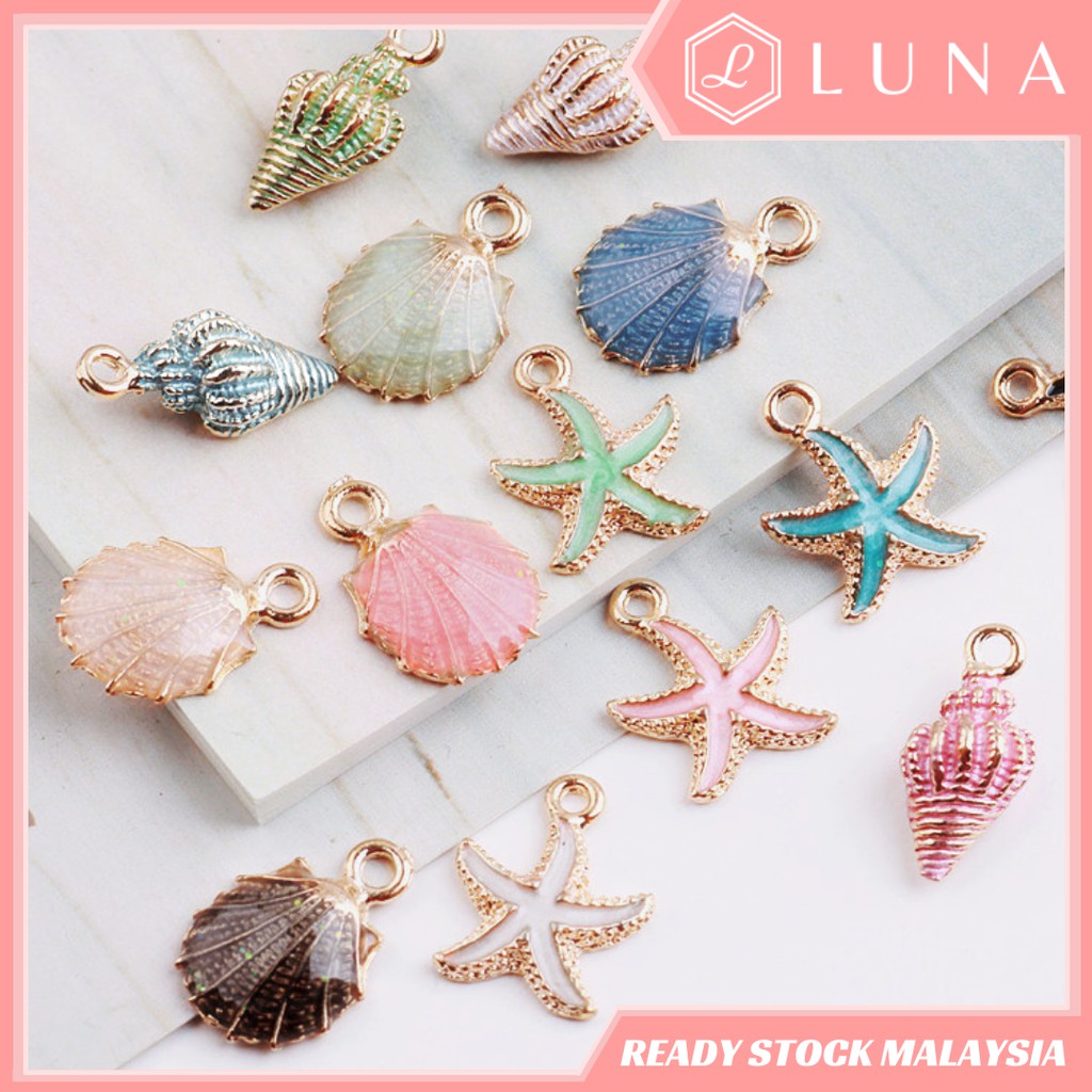 LUNA Enamel Alloy Starfish Conch Seashell charm pendant DIY necklace bracelet accessories - Malaysia Ready Stock