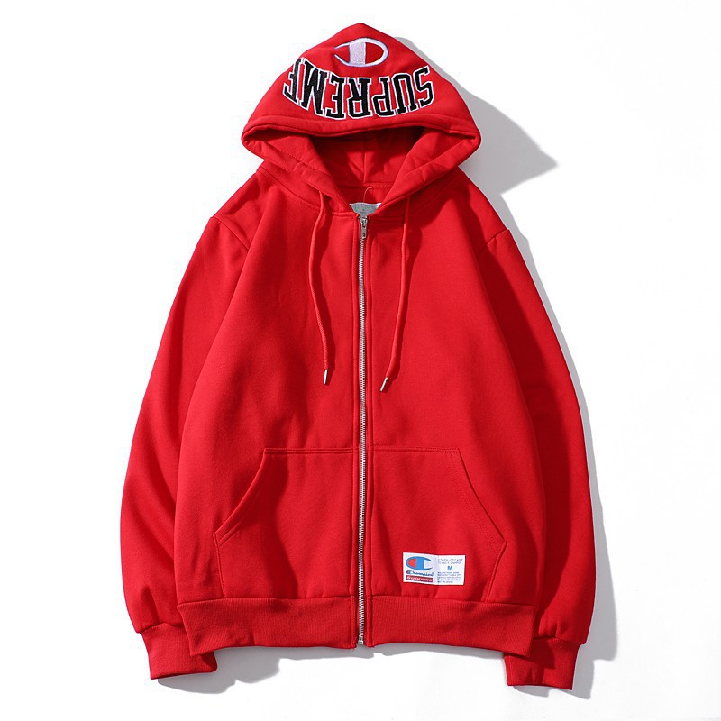 champion x supreme hoodie red