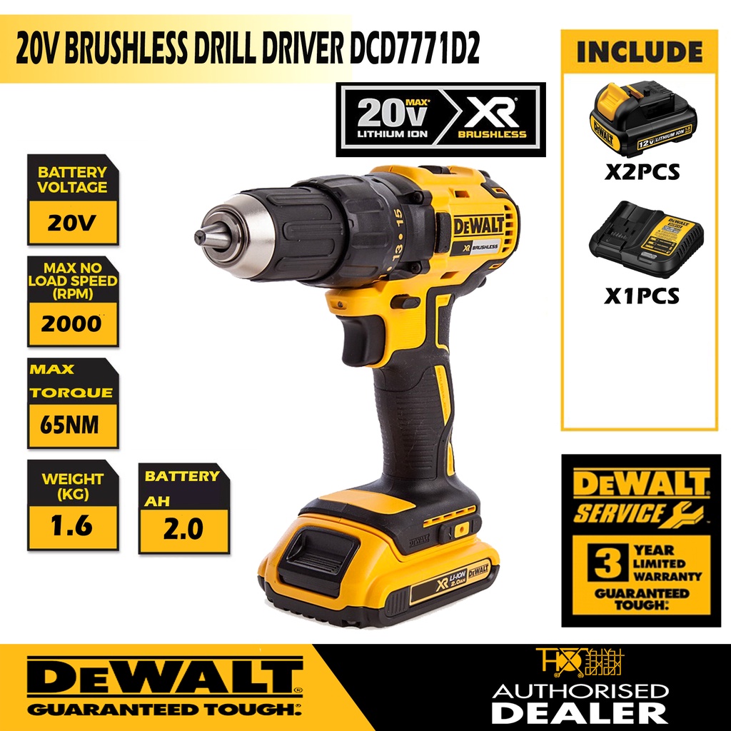 Dewalt 20V 1/2Inch Dreamliner Brushless Drill Driver DCD7771D2 | Shopee ...