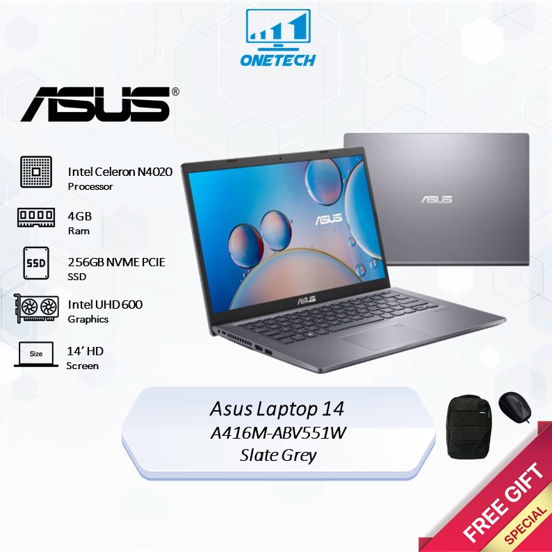 shopee: Asus Laptop A416M-ABV550W / A416M-ABV551W / A416M-ABV344T / A416M-ABV358T (14 (0:1:Variations:A416M-ABV551W Grey;1:0:Specs Upgrade:4GB + 256GB SSD)