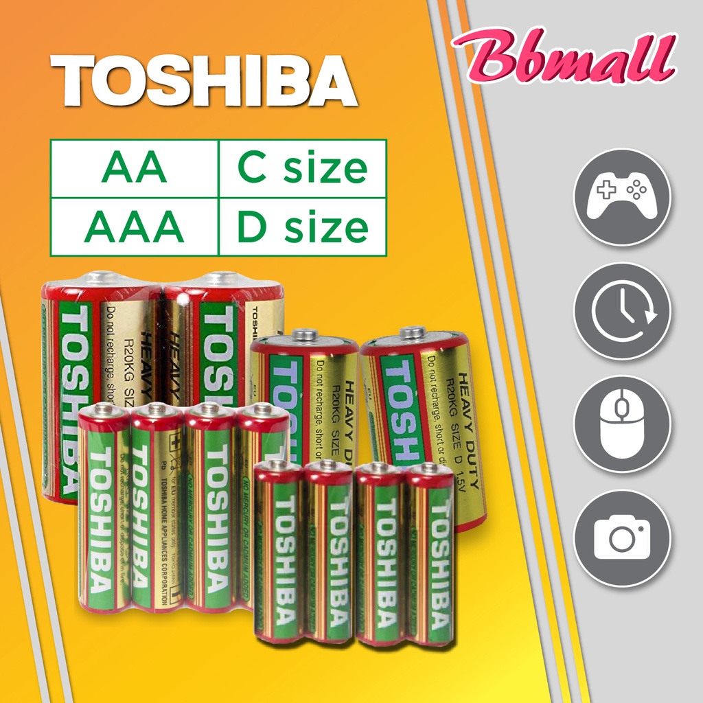 TOSHIBA Heavy Duty Battery Carbon Zinc 1.5V AA / AAA / C / D/Bateri ...