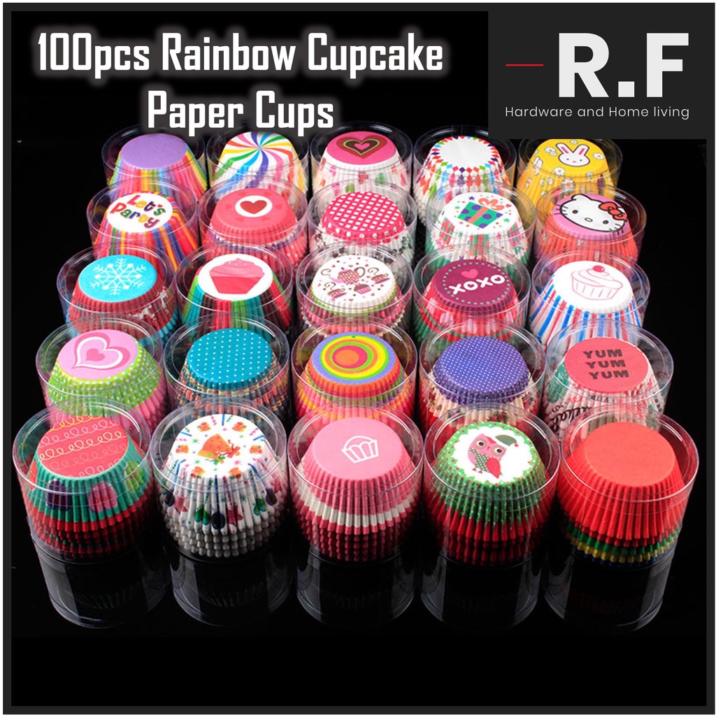 100pcs Muffin Rainbow Colorful Cupcake Paper Cups Cake Baking Box Liner Cup Case Bakeware Kek Cawan Kertas Cawan蛋糕纸杯