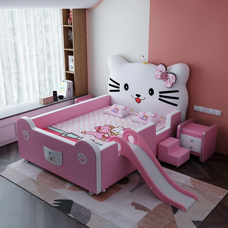 Children's bed single bed  boys and girls  cartoon cat bed creative  multifunctional solid wood leather belt guardr | Shopee Malaysia