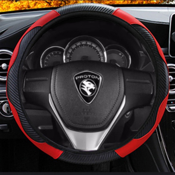 PROTON Iriz Waja Wira Saga Persona Perdana X50 X70 Car Steering Cover 38CM Stering Cover Breathable Steering Wheel Cover PU Leather Saga For 37-38CM Steering Wheel