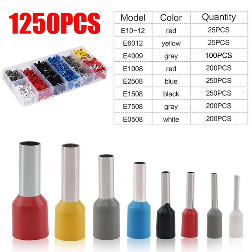 1250pcs Wire Ferrules, Insulated Crimp Pin Terminal Kit For Electrical 