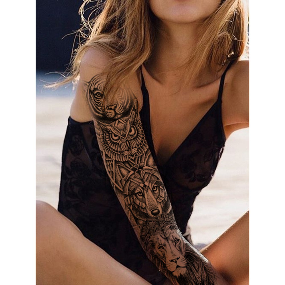 Large Arm Sleeve Tattoo Tiger Skull Owl Waterproof Temporary Tatto Sticker Fox Lion Body Art Full Fake Tatoo Women Men Shopee Malaysia