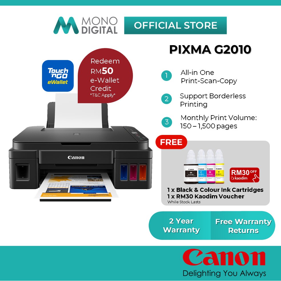 Canon Pixma G2010 Low Cost Refill Ink Tank All In One Home Use Colour Printer Print/Scan/Copy[Free TnG RM50]