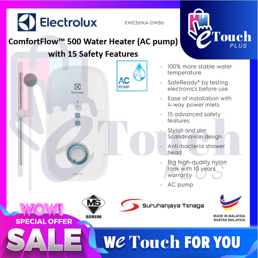 Electrolux Comfortflow 500 Water Heater AC Pump With 15 Safety Features - 3 Color EWE361KA-DWB6/DWG6/DWP6