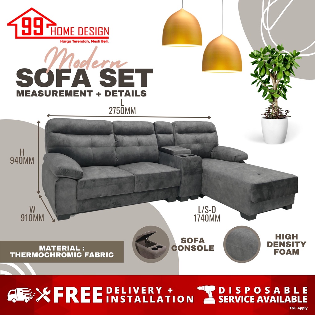 READY STOCK 99 HOME : SF3301 - LIVING ROOM FURNITURE L SHAPE SOFA SET  COVERED BY THERMOCHROMIC FABRIC | Shopee Malaysia