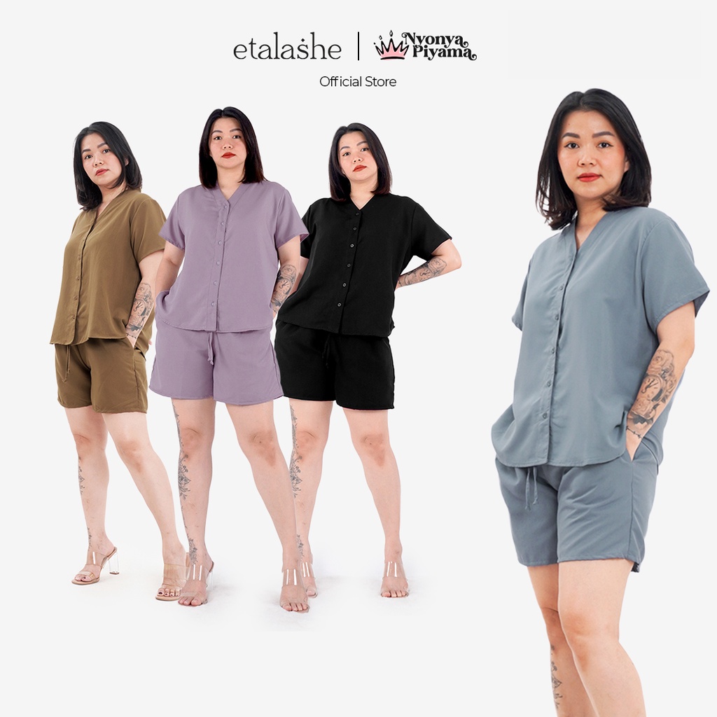 NYONYA PIYAMA Cozy Pajamas Poly Bamboo Set Hotpant Short Sleeves Pajamas Plus Size Baju