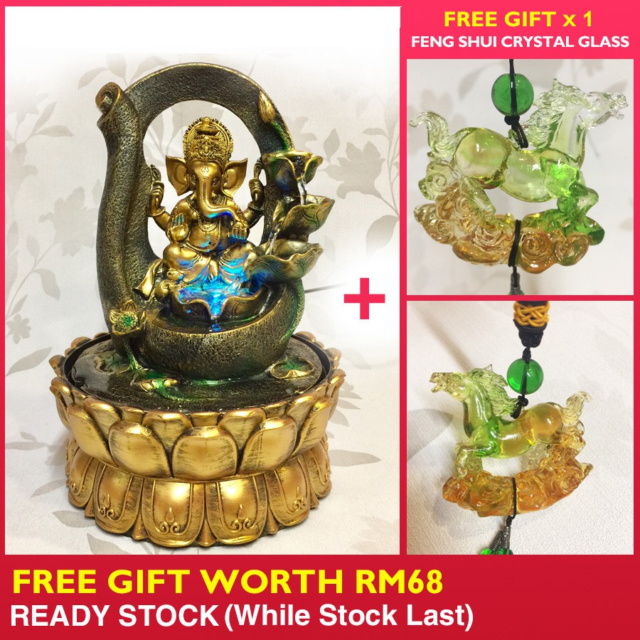 Water Fountain Ganesha God Elegant Lotus Flower Feng Shui Indoor