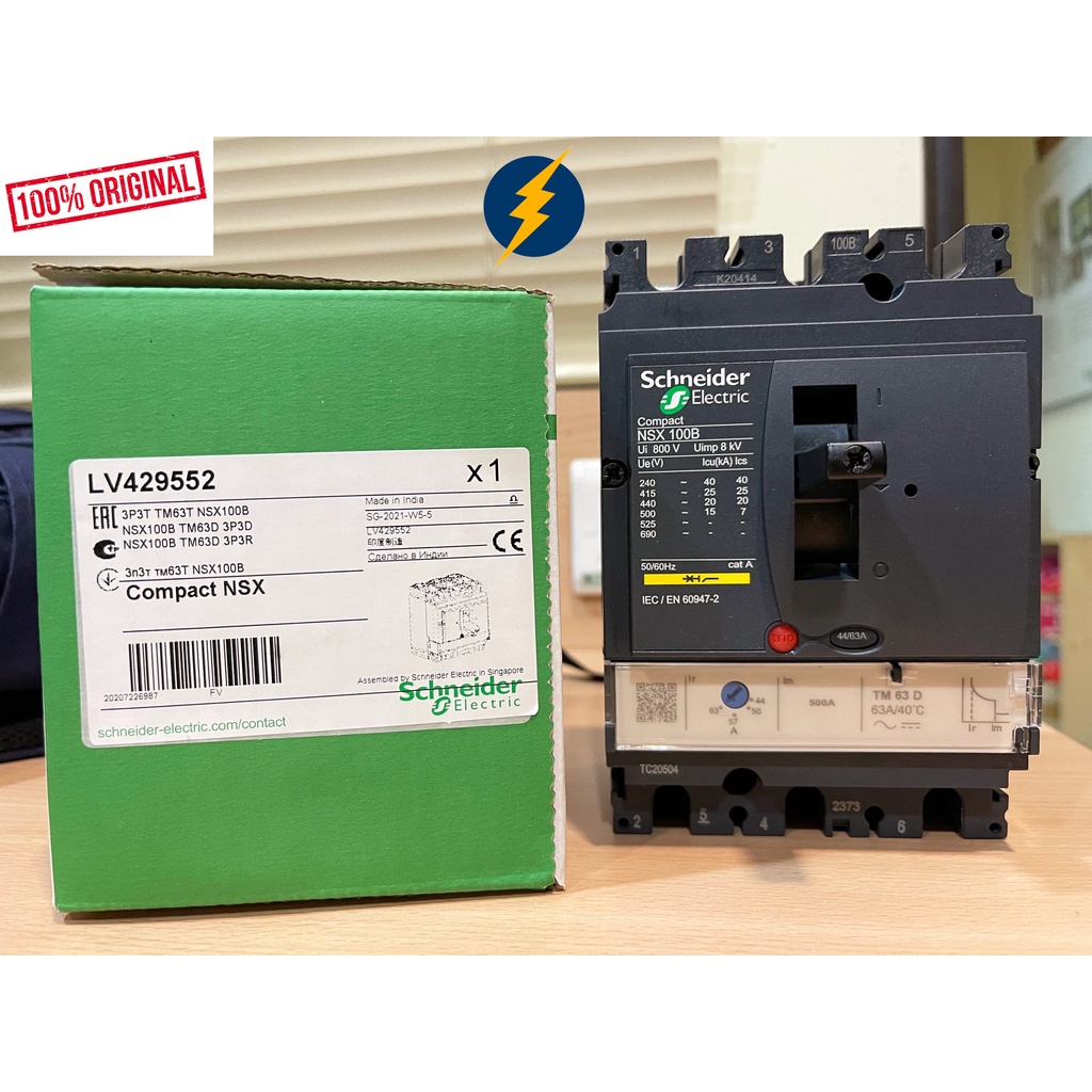 Schneider LV429552 MCCB Circuit Breaker ComPact NSX100B, 25 KA At 415 ...