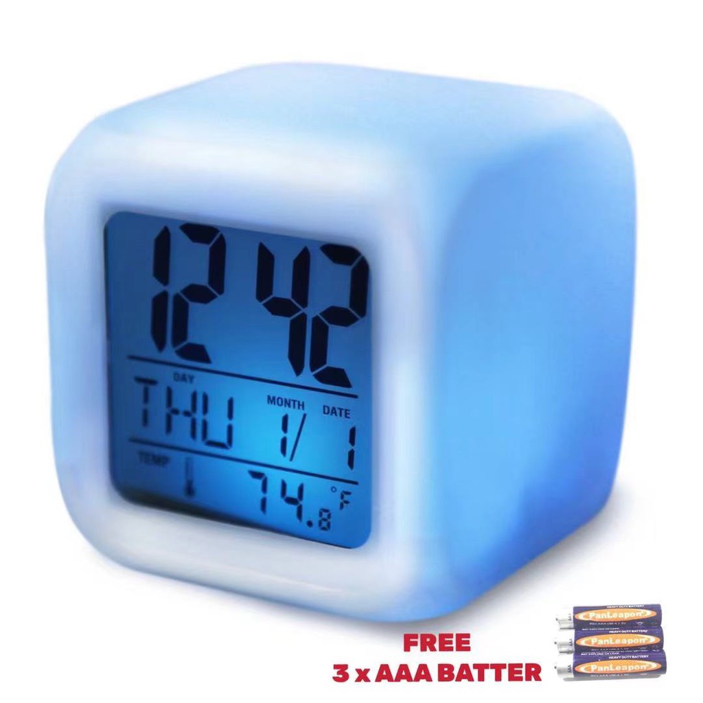 Mini Square Digital LED Clock 7 Color Change Digital Alarm Clock Color