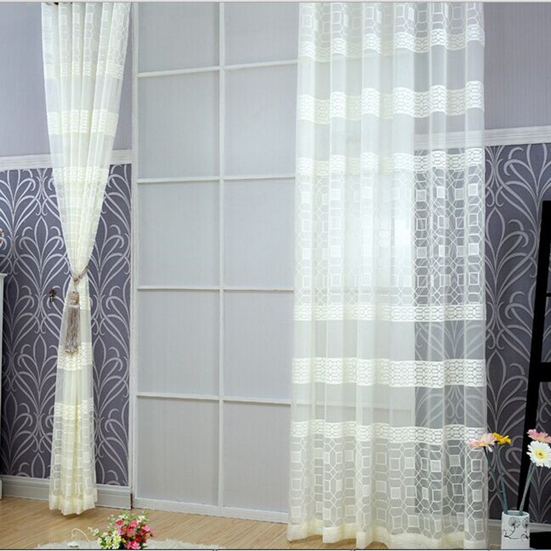 High Quality White Curtain Jacquard Voile Door Window Curtains