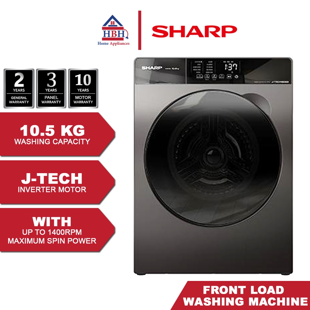 Sharp Inverter Front Load Washer Washing Machine ESFK1054SMG (10.5kg