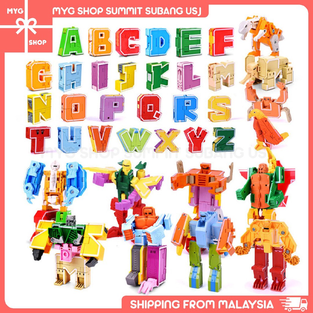 XLX Alphabet ABC Robot A to Z Color Dinosour Transformers Early Education Play Toys Robot Wild Animal assemble