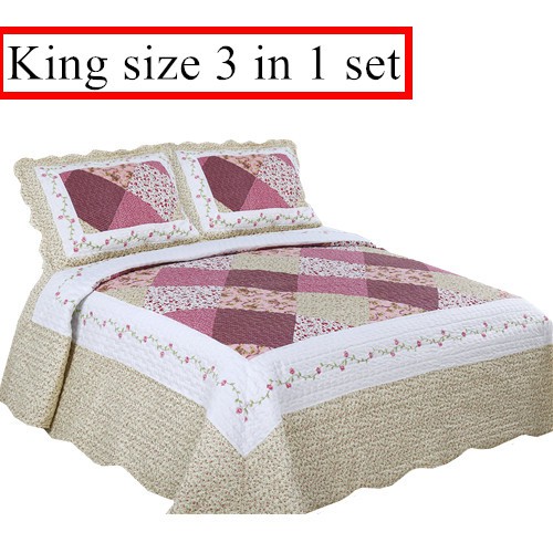 Fashion Garden Patchwork Quilted Coverlet Bedsheet Set King Size 3