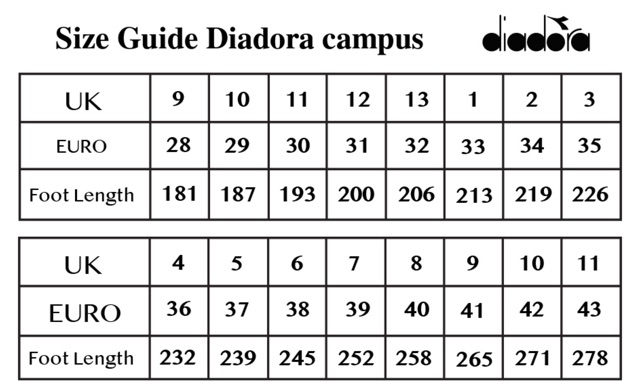 diadora shoe size chart