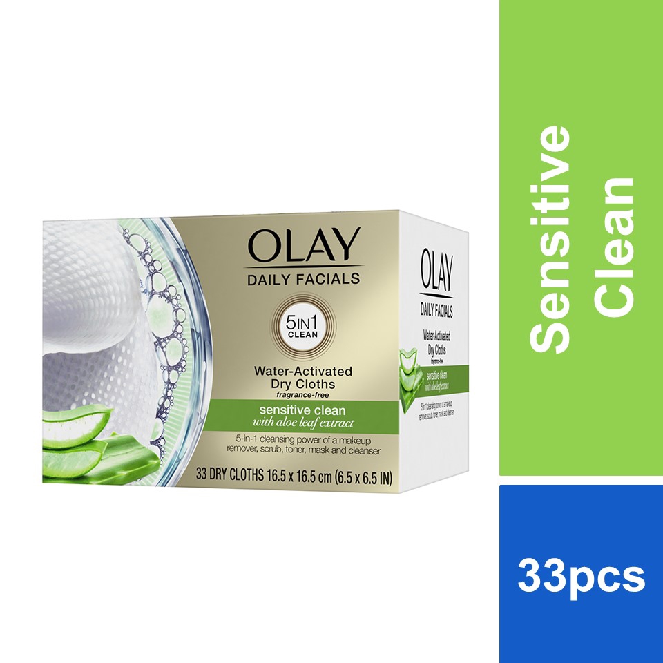 Olay Daily Facials Water Activated Dry Cloths Sensitive Clean (33's ...