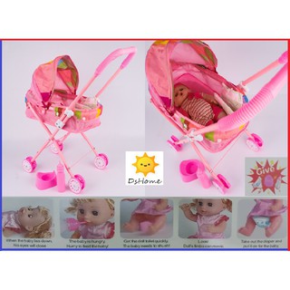 Ready Stock: Baby Stroller Set / Toy Kids  Doll Stroller / Pushchair Baby Trolley Foldable / Gift for Kids