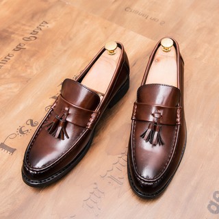 Fashion Good Leather Men Dress Shoes Tassel Formal Slip On Moccasins England Flat