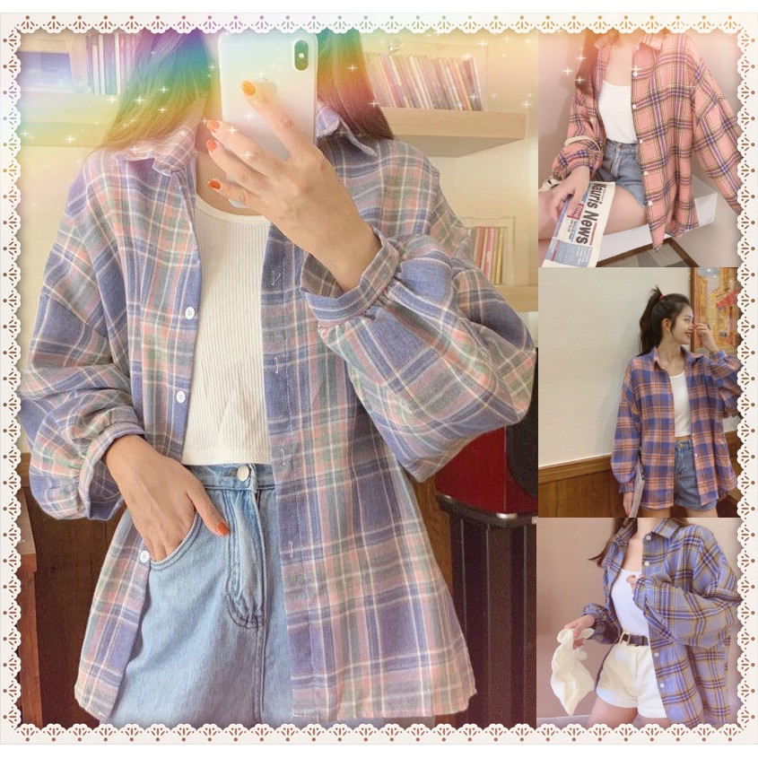 【Cotton】【Ready Stock】Mid-Length Plaid Shirt women 2022 New Women's Clothing Retro Women Shirt Top Tops Design Blouse