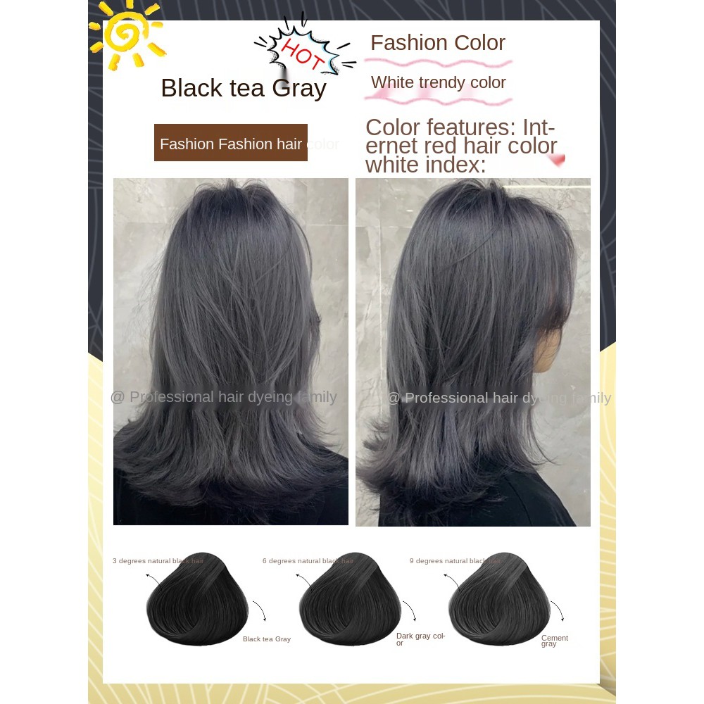 ◇❀Black tea gray hair dye 2021 popular color pure white color at home hair  cream female summer plant milk tea color | Shopee Malaysia