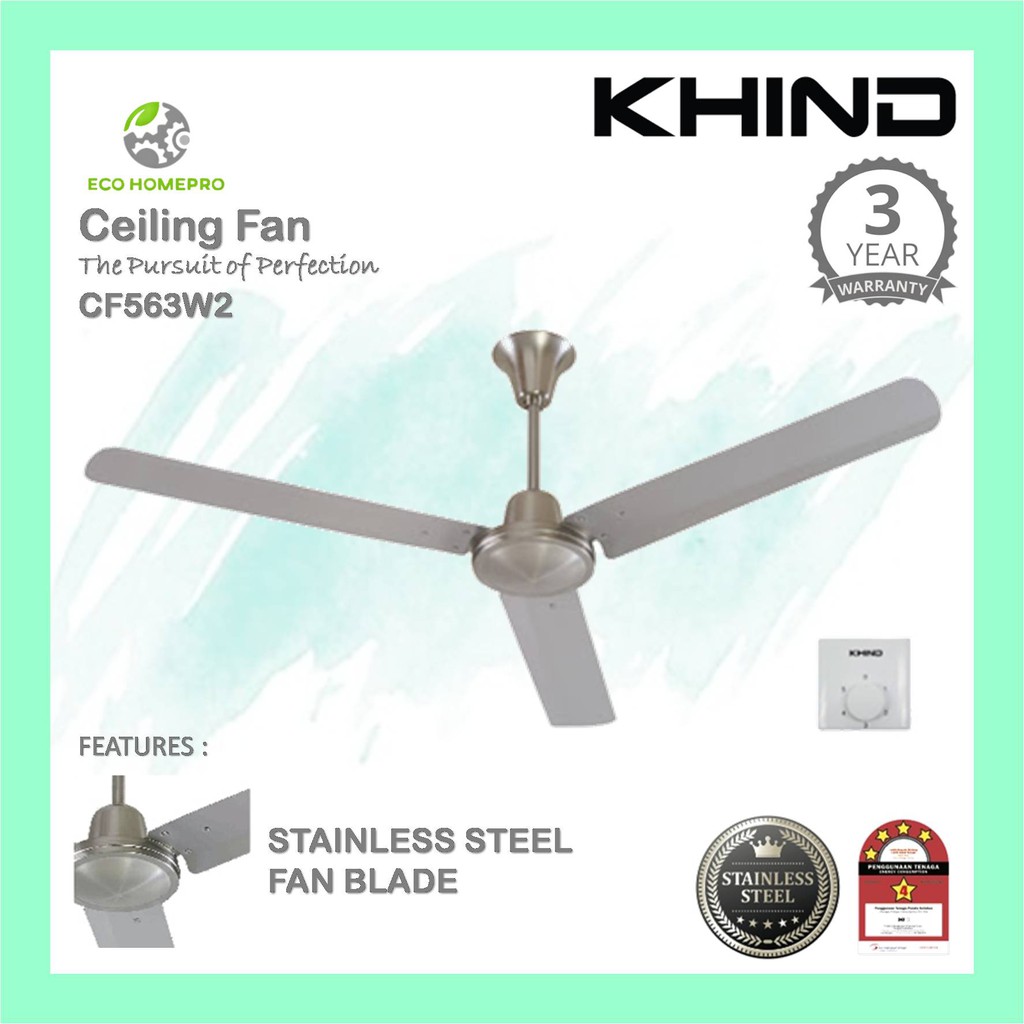 *NEW MODEL* Khind 56" 3 Blades Stainless Steel Ceiling Fan CF563W2