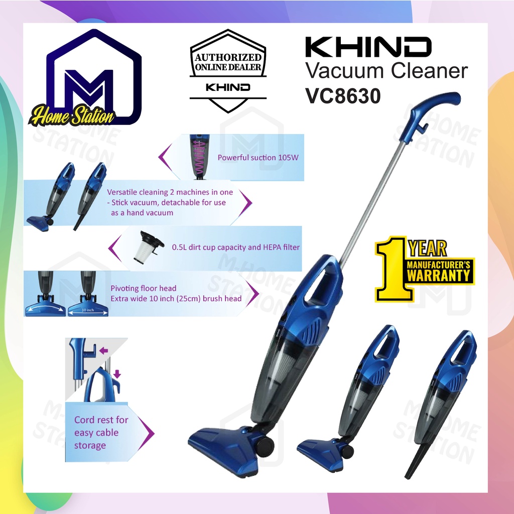Khind 2 in 1 Vacuum Cleaner Stick vacuum Detachable as Hand Vacuum