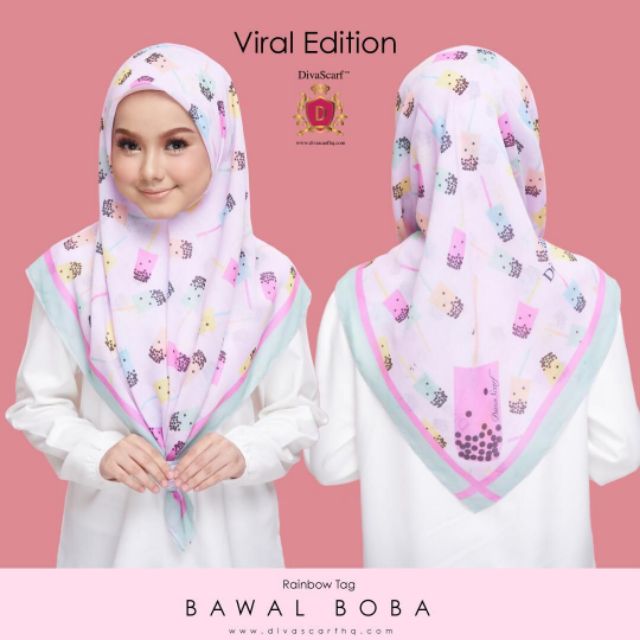 Rainbow Tag Bawal Boba Tudung Bawal Printed Corak Bobawal DivaScarf Ready Stock