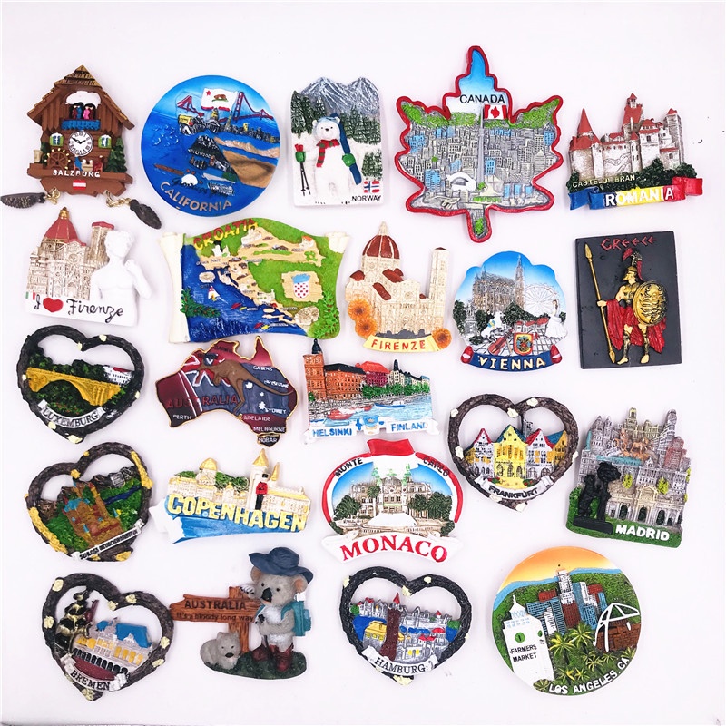 Germany Spain Denmark United States Austria Canada Italy Australia Norway Refrigerator Fridge Magnet Sticker 3D Handmade Resin Travel Gift Souvenir Collection Decorat