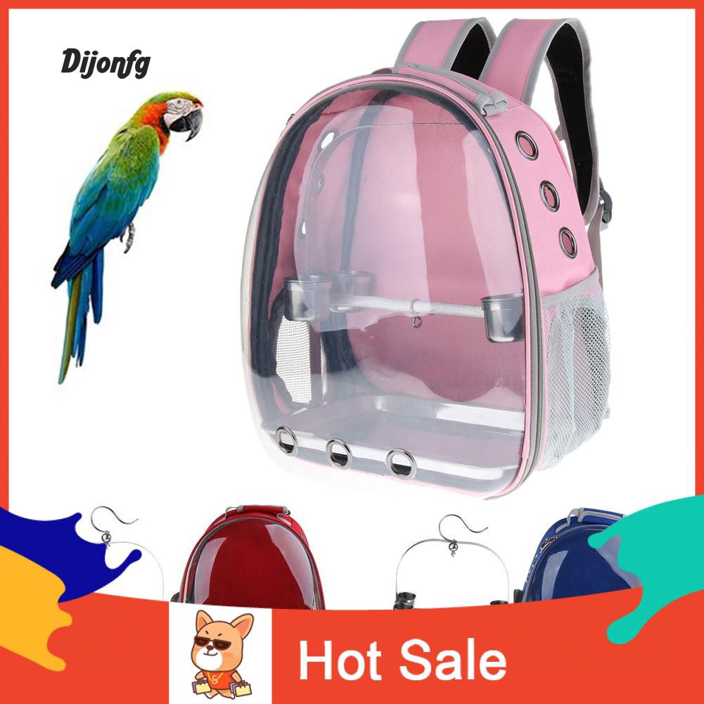 Parrot Pet Transparent Backpack for Hiking Walking Outdoor Use,Birds Travel Cage with Stand Perch Space Bag 