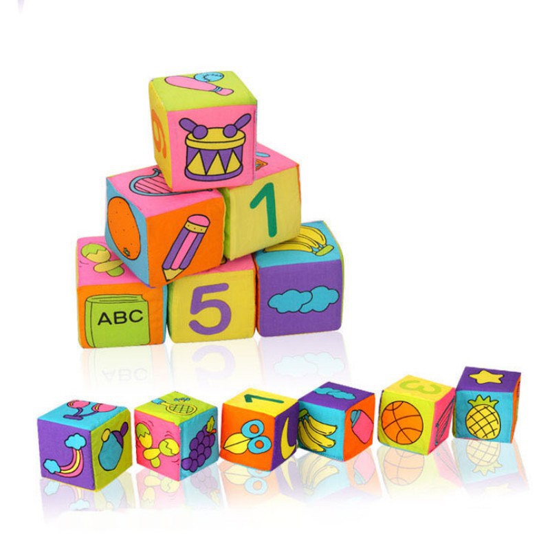 6Pcs Fabric Blocks Set Of Cloth Cube Early Educational Preschool Toys ...