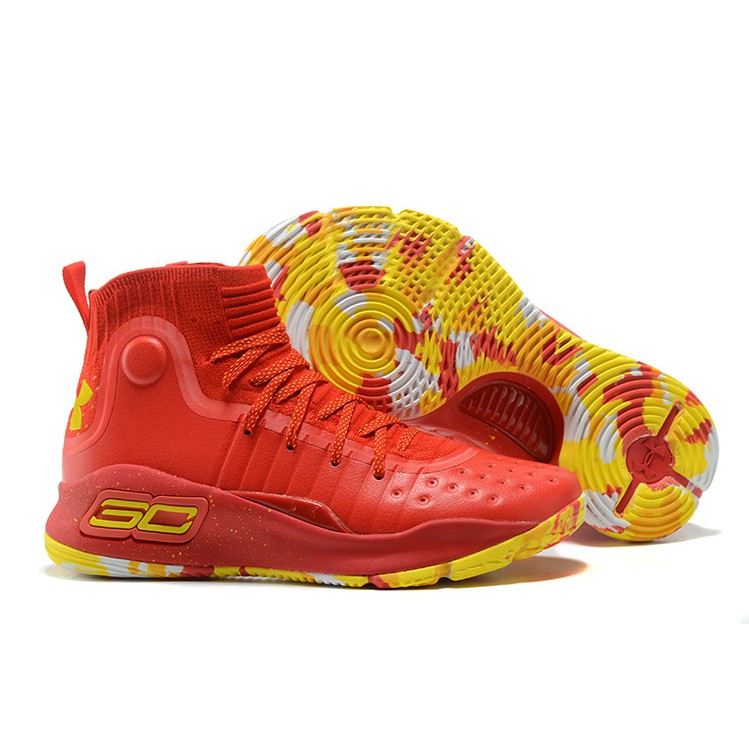 red and yellow basketball shoes