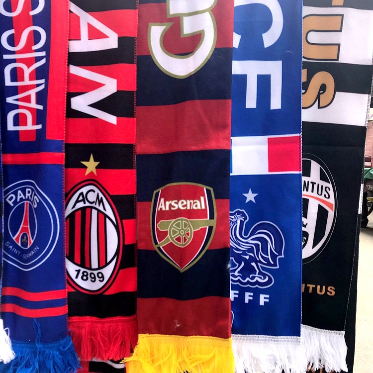 Roma, Manchester City, Real Madrid, Paris, Chelsea, Liverpool football fans scarf waving flag